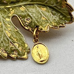 Vintage Maple Leaf Brooch Textured Green Enamel Religious Charm 1.75″