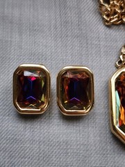 Vintage KJL (Kenneth Jay Lane) Mystic Stone Jewelry Set of Necklace Earrings