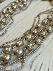 Vintage MIRIAM HASKELL Faux Baroque +Seed Pearl Multi Strand Necklace Signed WOW