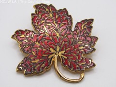 Metropolitan Museum of Art 24k Gold Plated Enamel Maple Leaf Brooch Pin