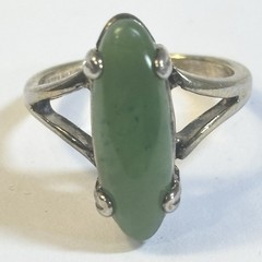 Vintage Sterling Silver Jade Ring Size 5 6mm X 17mm Center