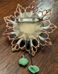 Handmade Seashell Brooch Pin Flower Design Dangling Shells Green 2.25″ Diameter