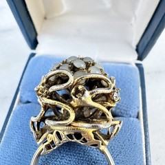 Vintage Dome Cluster Ring Opalite Cabochon Gold Tone Midcentury Cocktail Sz 8