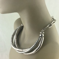 SILVER PLATED MODERNIST BRUTALIST ROUND SNAKE METAL NECKLACE COLLAR