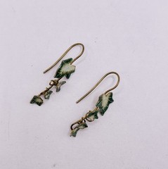 Vintage Thousand Flowers Sterling Silver Earrings Ivy Leafs Enamel Details