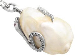 Antique Natural Saltwater Pearl, Ruby and 0.68Ct Diamond, Platinum Pendant