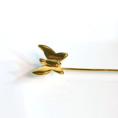 Gold Tone Butterfly Stick Pin With Secure Clutch Back Vintage 2 inches