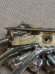 Vintage Coro Floral Spray Brooch Rhinestone Gold Tone 1940s 1950s Costume Pin