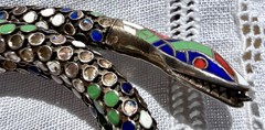 Antique German Art Deco Colorful Enamel SNAKE 935 Silver Wrap Bracelet