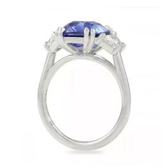 Art Deco Cushion Cut Sapphire & Lab-Grown Diamond 14K White Gold FN Wedding Ring