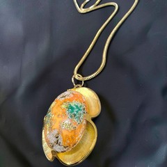 Vintage Judy Lee Stippled Easter Egg Art Glass Pendant Necklace Signed 1960s