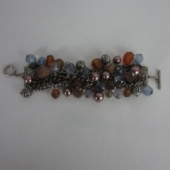 Chicos Charm Bracelet Amber Blue Mauve Purple Antique Silvertone Multiple Beads