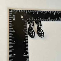 Vintage Jet Black Rhinestone Ladies Clip On Dangle Drop Earrings