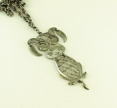 1960s Puppy Dog Articulated Moving Ears Eyes Tail Silver Tone Pendant Necklace