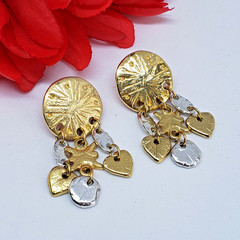Vintage LADY REMINGTON Gold & Silver Tone Drop EARRINGS Dangle Hearts