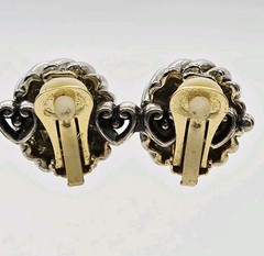 Vintage Clip on Earrings Orange Crystal Cable Twist Two tone Gold Silver .75 in