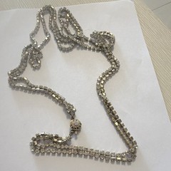 Silver Tone Clear Square Rhinestone Tennis Box Chain Necklace Prong Set