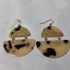 Half Moon Acrylic Resin Wire Earrings Blonde Tortoise Shell Gold Glitter Accents