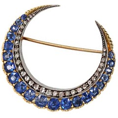 Victorian 1.03ctw Rose Cut Diamond Blue Topaz Studded Silver Moon Brooch Jewelry