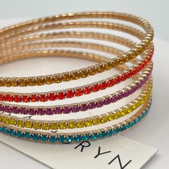 Vintage Kat + Bryn Gold Tone Rainbow Rhinestone 5 Row Open Cuff Bangle Bracelet