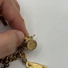 Vtg Monet Link Gold Tone Charm Bracelet Grand Piano Heart Wishing Well Tree ETC
