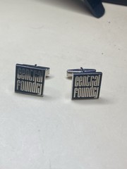 Vintage General Motors Central Foundry mens cufflinks silver tone black enamel