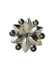 Vintage Shiny Silver Tone Flower/Snowflake Brooch w/ Clear Rhinestones
