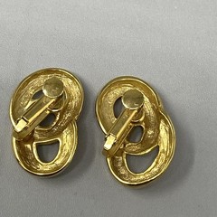 Gold Tone Clip On Earrings Double Link Dangle Drop Knotted Screw Back 1.25″