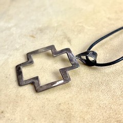 Maltese Cross Necklace & Earring Set on Black Leather Cord, 925 Sterling Silver