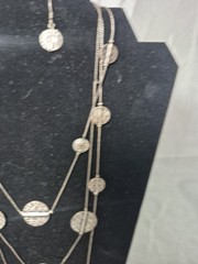 Vintage VCLM Necklace & Earring Set Coin Silver Tone Three Strand Necklace