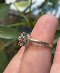 VTG 14k White Gold Ring Flower Pink Tourmaline Cluster Diamond Size 5.75 Estate