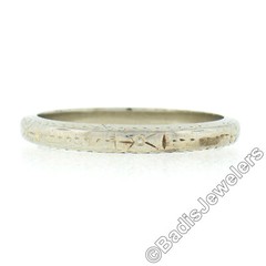 Antique Art Deco Belais 18k White Gold Engraved Work Eternity Stack Band Ring