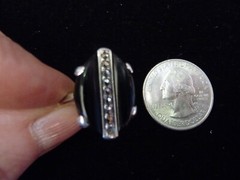 VINTAGE BLACK ONYX & MARKASITE STERLING SILVER RING