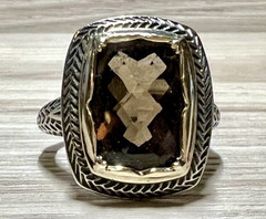 Vintage Designer Sterling Silver & Gold Brown Faceted Quartz Ring, Size 9.75