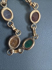 VTG Petite 12k Gold Filled Multi Gemstone Scarab Bracelet 6.25in