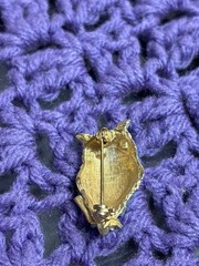 Vintage Teal Goldtone Owl Brooch Clear Rhinestone Eyes 1.25 inches