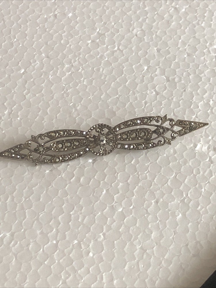 Antique Art Deco Silver Tone Rhinestone Pin Brooch 3.5 Inches Signed ART