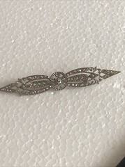 Antique Art Deco Silver Tone Rhinestone Pin Brooch 3.5 Inches Signed ART