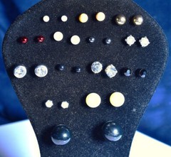 Vintage Post Earrings 14 Pairs Lg Med Small Faux Pearls Crystals and Balls Nice