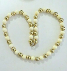 Vintage Gold and White Lucite Bead Necklace 10mm*26 in