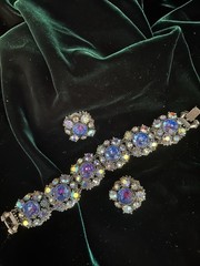 Florenza Signed Demi-Parure Bracelet & Clip On Earrings Set with Aurora Borealis