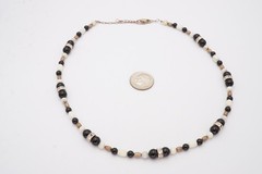 Vintage Sterling Silver 925 Black Onyx Cubic Zirconia White Stone Necklace 17″