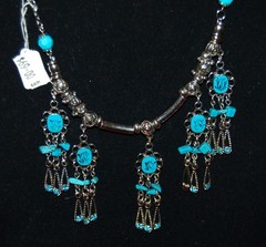 VINTAGE JEWELRY Necklace and Earrings Set Aquamarine Steel