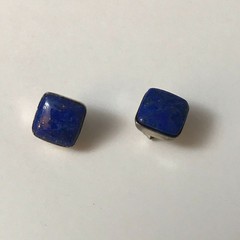 Vintage Blue Square Stud Pierce Earrings