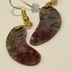 Crazy Lace Agate Boomerang Earrings Gold French Wire lightweight Gemstone Boho