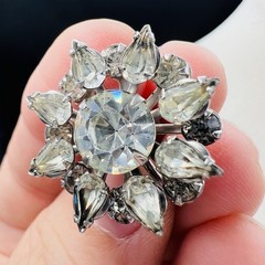 Vintage Clear Rhinestone Atomic Starburst Glam Brooch Screw Back Earrings Set