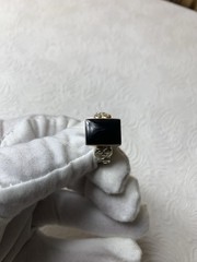 Vintage 925 Sterling Silver Black Stone Ring Size 7 Scroll Design
