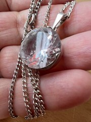 VINTAGE LARGE ROCK CRYSTAL COLORLESS WHITE QUARTZ PENDANT NECKLACE STERLING SLVR