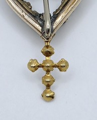 Antique Victorian Bohemian Garnet Heart Cross Pendant Brooch Necklace Rose Cut