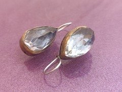 RARE Rock Crystal Silver Earrings, Vintage Very Big Rock Crystal Silver Earrings